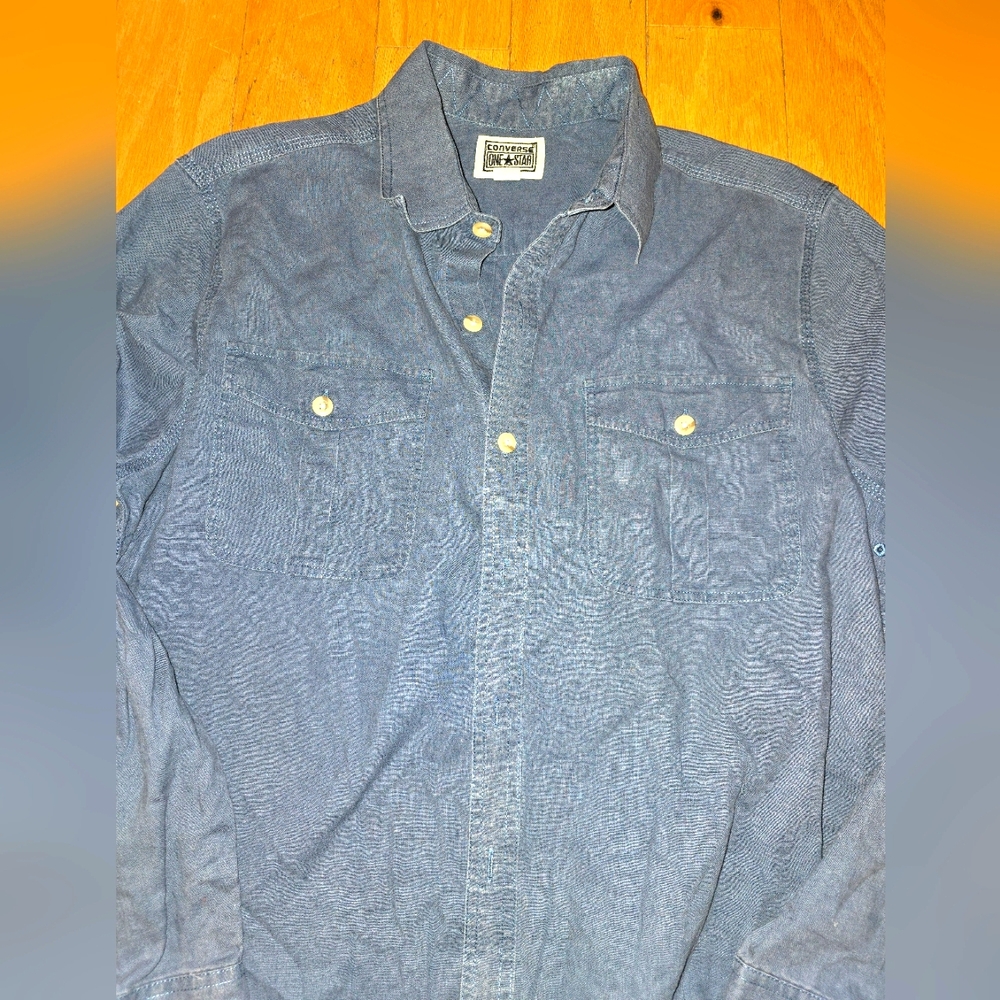 Converse Blue Casual Button Down Shirt Timeless Design Mens L Great quality